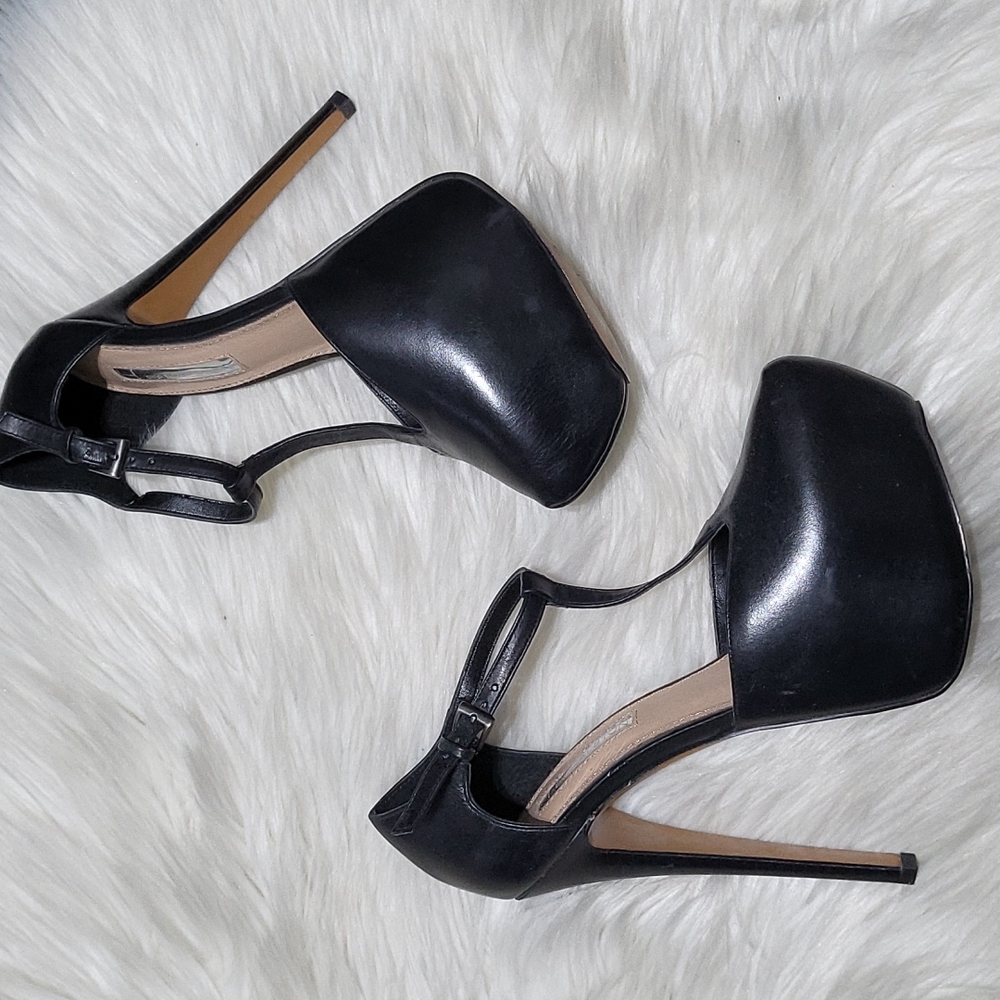 H by Halston black T Strap Platform Heels